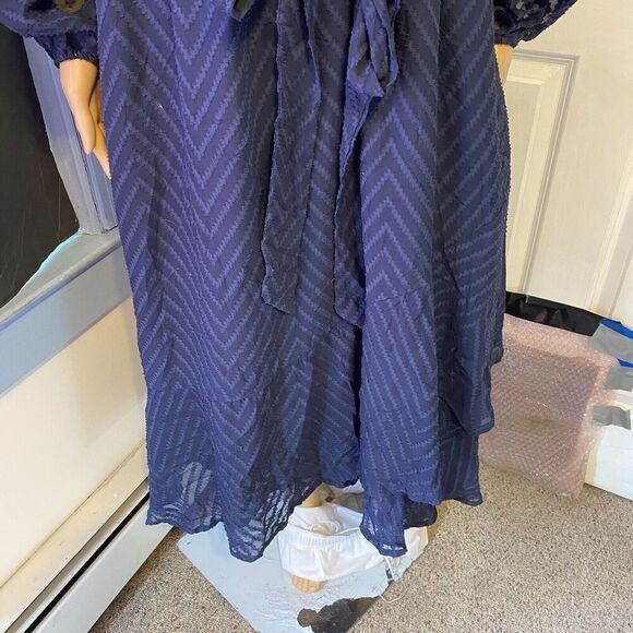 Bloom Chic Wrap Midi Dress Women 18-20 Blue Sheer Texture Ruffle Party Formal - Picture 6 of 9